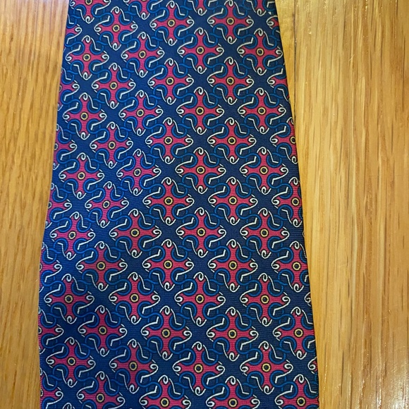Vintage Christian Dior Monsieur Geometric Tie 100% Silk Blue Gold Magenta EUC! - Picture 2 of 3